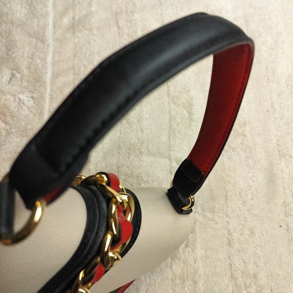 ALDO Colorblock Top Handle Satchel | Red White Black Gold Chain Detail - Picture 10 of 10